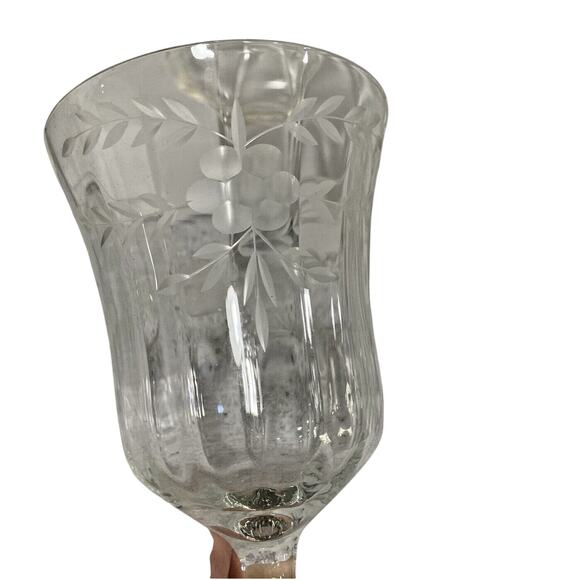 Vintage Mid Century Etched Clear Crystal Wine Glasses Water Goblets Set of 4 - Picture 11 of 12